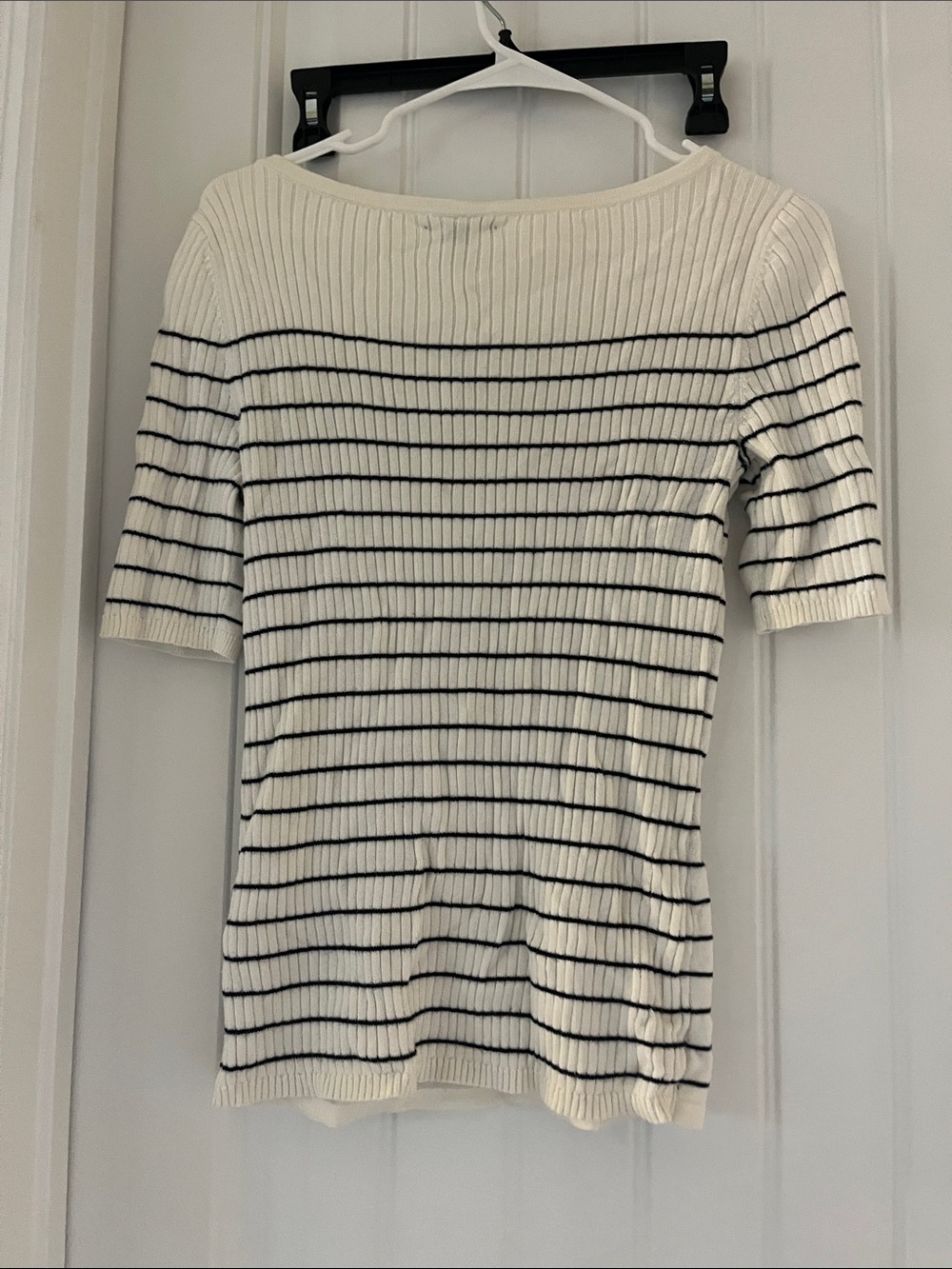 Tommy Hilfiger Ivory Top with Black Stripes - Boatneck Short Sleeve - Picture 4 of 5